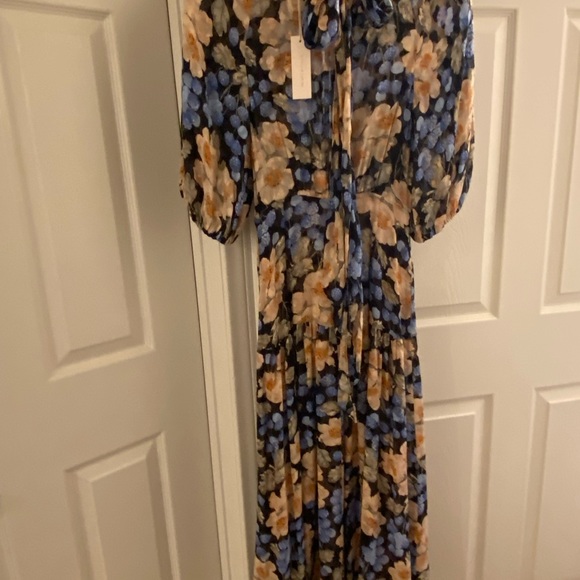 Rebecca Taylor BLUSH ROSE TIE NECK CLIP DRESS - Picture 5 of 6